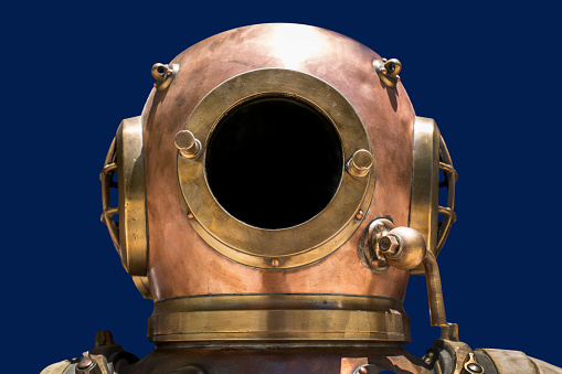 Vintage Copper and brass diving helmet in Spain, Andalusia, Seville