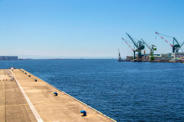 istock Port wharf lined with bollards 1294975833