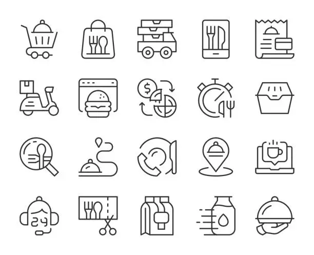Vector illustration of Food Delivery - Light Line Icons