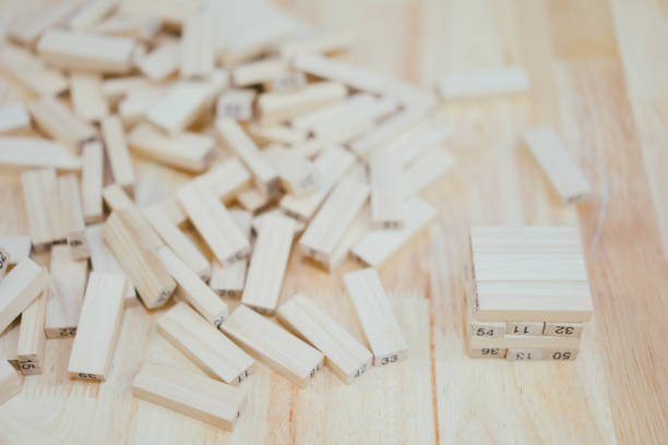 istock Side view Toy construction on the wooden table 1294979181