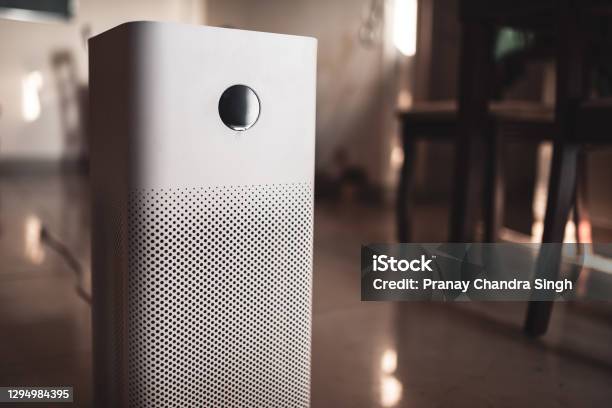 Close Up Of An Air Purifier Placed Indoors In A Living Room Of The House Stock Photo - Download Image Now