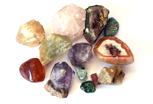 Collection of different colorful minerals found in Russia.