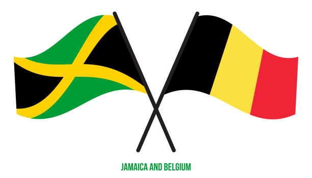 bildbanksillustrationer, clip art samt tecknat material och ikoner med jamaica och belgien flaggor korsade och viftande platt stil. officiella proportion. korrekta färger. - welcome to jamaica