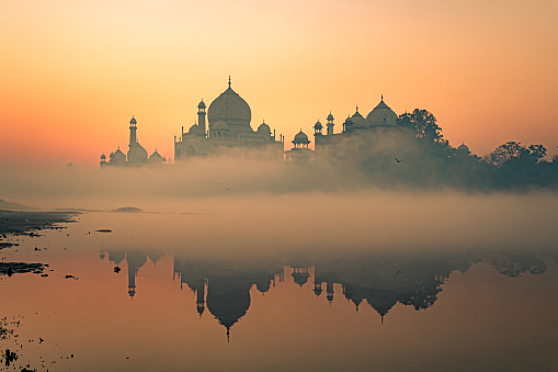 A beautiful sunrise at Taj Mahal in winters