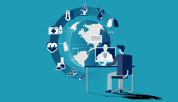 istock man consulting a doctor online using his computer, telemedicine and online doctor concept illustration. 1294994947