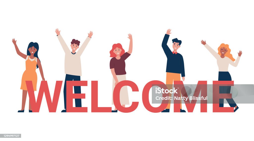 welcome concept team di persone - arte vettoriale royalty-free di Salutarsi