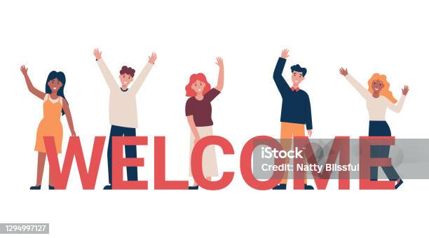 Welcome Concept Team Di Persone - Immagini vettoriali stock e altre immagini di Salutarsi - Salutarsi, Welcome-segnale inglese, Nuovo