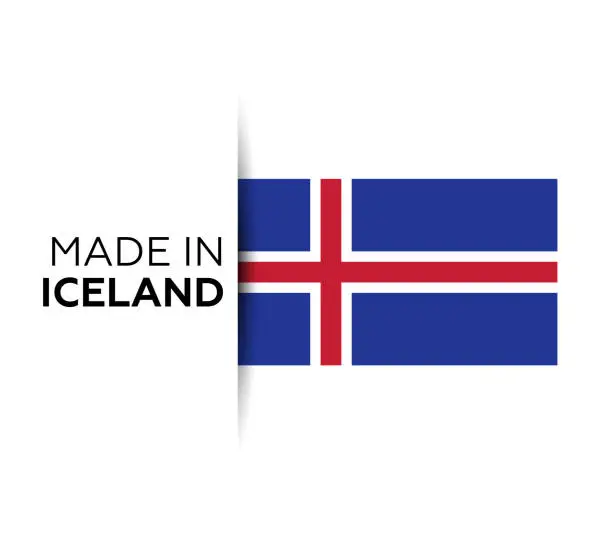 Vector illustration of Made in the Iceland label, product emblem. White isolated background