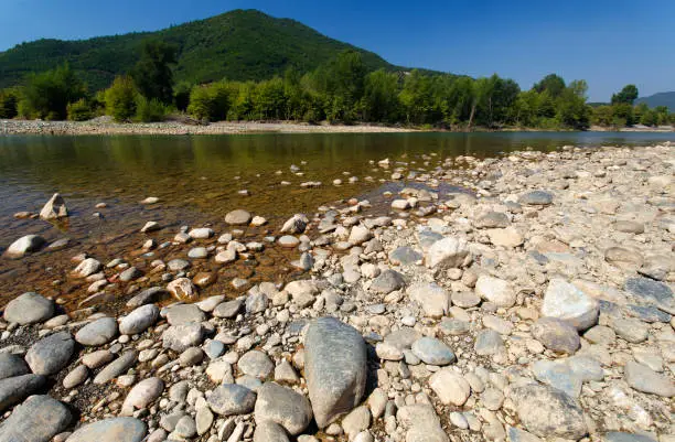 Gravel riverbed of the Mati River in rural Albania