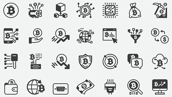 Bitcoin.Futuristic digital money. digital currency. Cryptocurrency mining. Digital vector with video card and circuit board technology Concept Icons