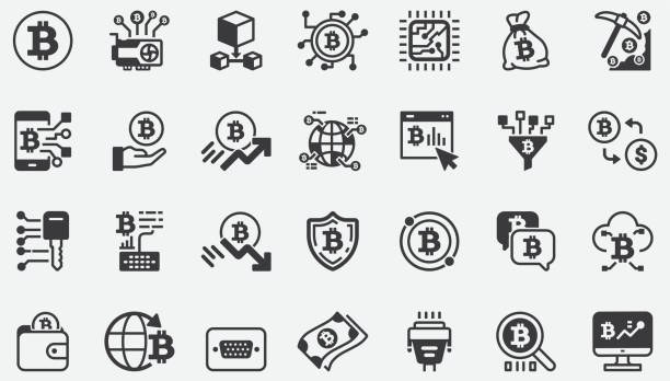 Bitcoin.Futuristic digital money. digital currency. Cryptocurrency mining. Digital vector with video card and circuit board technology Concept Icons Bitcoin.Futuristic digital money. digital currency. Cryptocurrency mining. Digital vector with video card and circuit board technology Concept Icons data mining stock illustrations