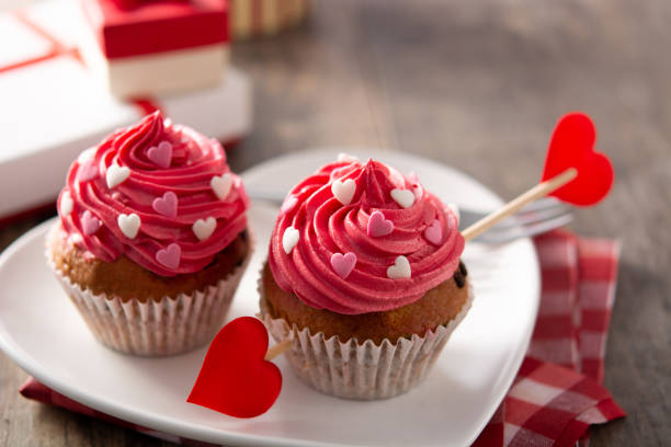 istock Cupcakes decorated with sugar hearts for Valentine's Day 1295006368