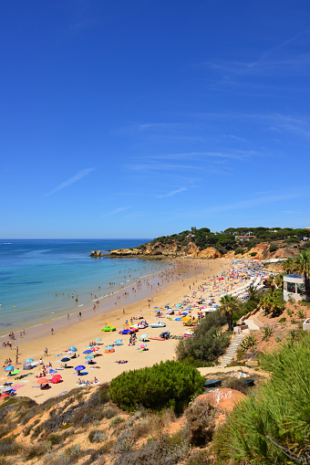 Santa Eulalia beach, Albufeira, Algarve, Portugal: view over Santa Eulalia beach, looking West towards Ponta do Arco headland,