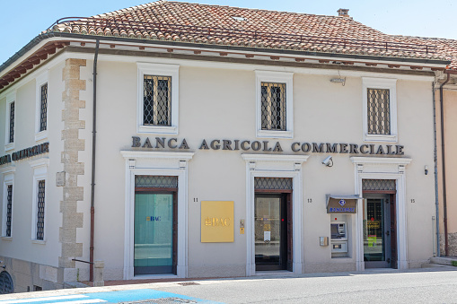 San Marino - June 16, 2019: Banca Agricola Commerciale Commercial Bank Bac Building in Republic of San Marino.