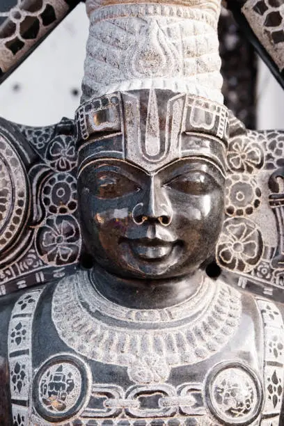 Photo of Popular Famous Handcrafted Black Stone Sculpture Statue Of Indian Hindu Lord God Idol Made By Local Artists In Mammalapuram Tamil Nadu South India