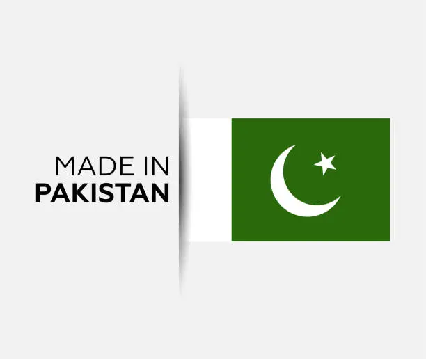 Vector illustration of Made in the Pakistan label, product emblem. White isolated background