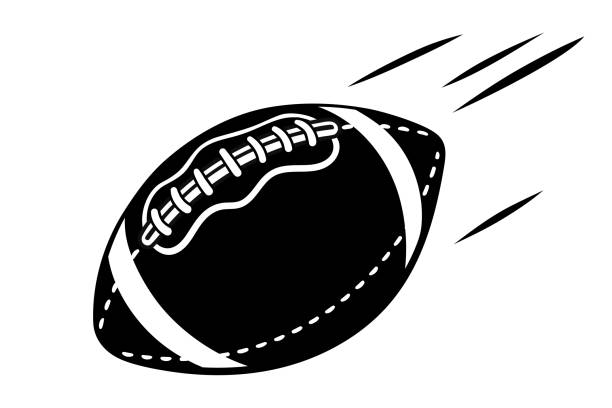 Rugby ball, silhouette. Flying rugby ball. Vector illustration isolated on a white background Touchdown stock illustrations