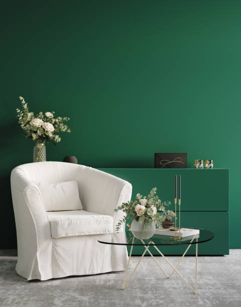 istock Home interior, luxury modern dark living room interior, green empty wall mock up 1295025520