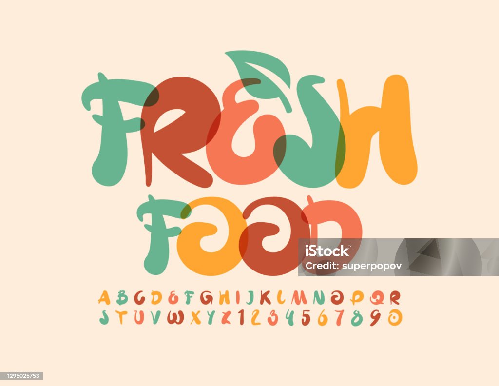 Fresh Letras Ilustración de Vector Logotipo De Moda Fresh Food Con Hoja Decorativa ...