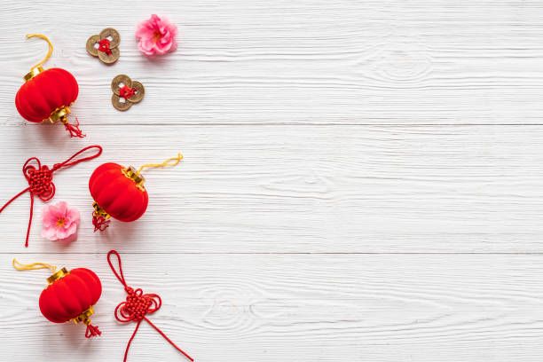 istock Chinese traditional knots for luck, overhead view 1295028677