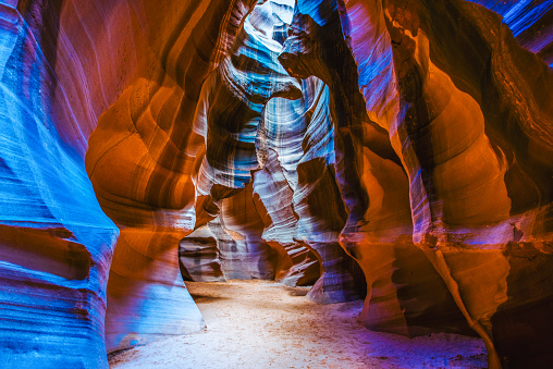 The Sandstone walls in the famous Antelope Canyon near Page in Arizona.