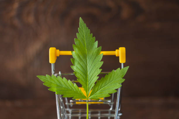 hemp leaf in a shopping cart stock photo