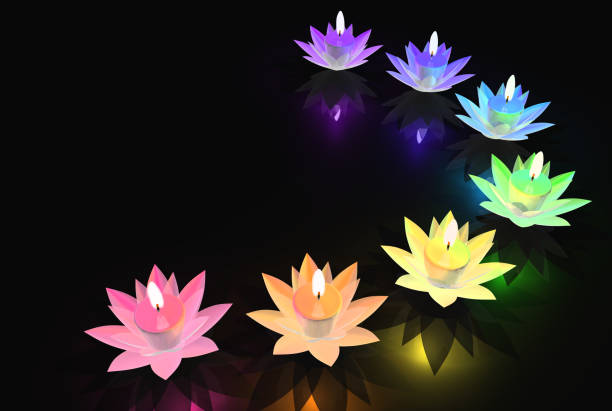 Lotus candle of chakra colors Lotus candle of chakra colors for spirituality and healing etc. chakra illustrations stock illustrations