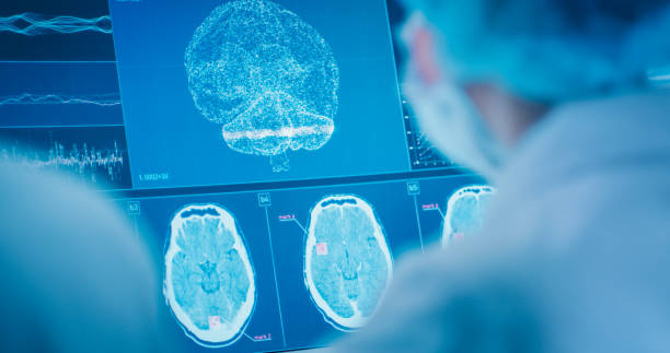 scienziate che studiano modelli di scansione delle onde cerebrali e sequenze di dna - eeg foto e immagini stock