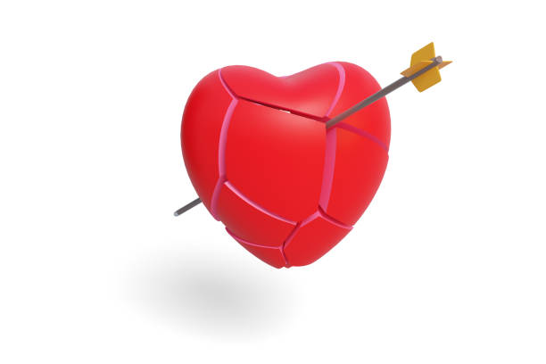 Broken heart with a pinned arrow isolated on a white background. 3d illustration.
