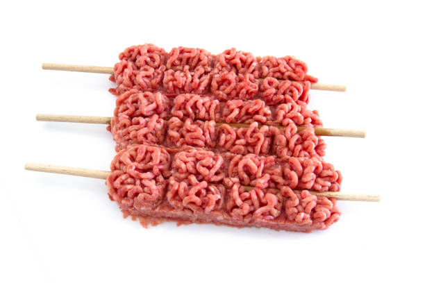skewer of raw beef ground meat