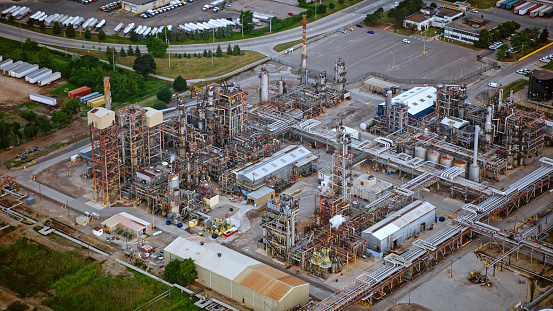 Aerial view of Mississauga Cement Plant in Mississauga, Ontario, Canada.