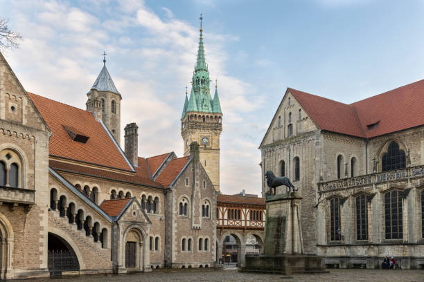 Historical buildings in Braunschweig old town Braunschweig, Germany - dec 13th 2020: Braunschweig cathedral and Dankwarderode Castle are prominent landmarks in Braunschweig old town. braunschweig photos stock pictures, royalty-free photos & images