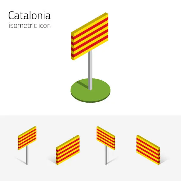 Vector illustration of 3D flag of Catalonia (Spain), vector set of isometric flat icons