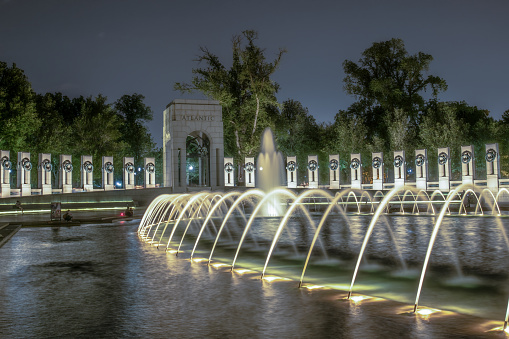 The National World War II Memorial honors the 16 million people who served as part of the U.S. Armed Forces during World War II. This is the northern arch which represents victory in the Atlantic.