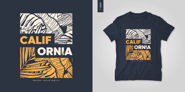 stockillustraties, clipart, cartoons en iconen met het de zomer grafische t-shirtontwerp van californië, tropische druk, vectorillustratie - tropical surf