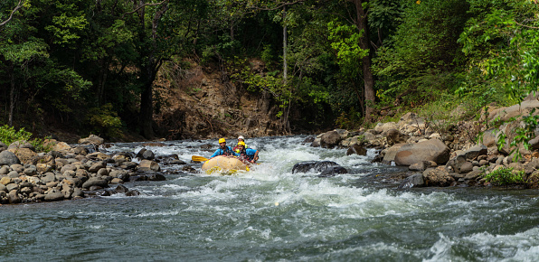 Rafting adventure on inflatable boat