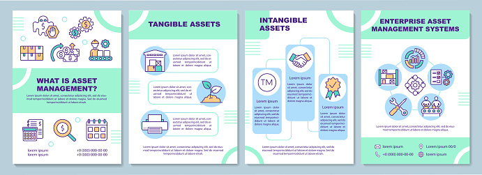 Tangible and intangible asset brochure template. Business organization. Flyer, booklet, leaflet print, cover design with linear icons. Vector layouts for magazines, annual reports, advertising posters
