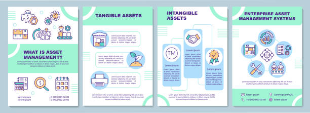 Tangible and intangible asset brochure template Tangible and intangible asset brochure template. Business organization. Flyer, booklet, leaflet print, cover design with linear icons. Vector layouts for magazines, annual reports, advertising posters intangible assets stock illustrations