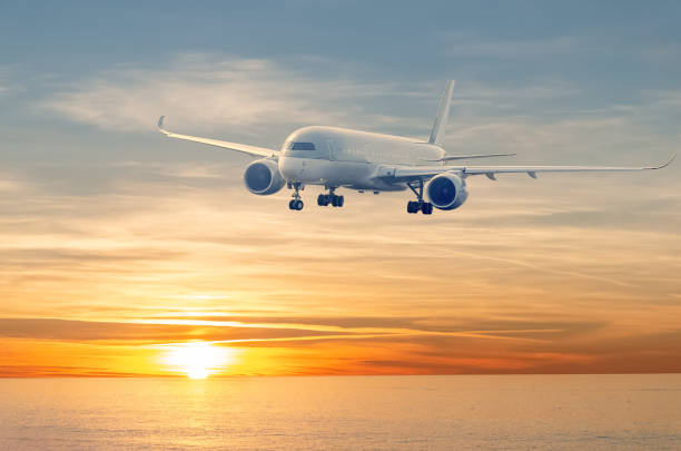 istock Plane at sky over sea at sunset 1295054796