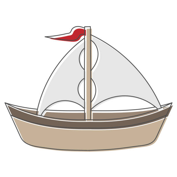 セーリングボート手描きデザインベクトルイラスト - pier jetty nautical vessel sailboat点のイラスト素材／クリップアート素材／マンガ素材／アイコン素材