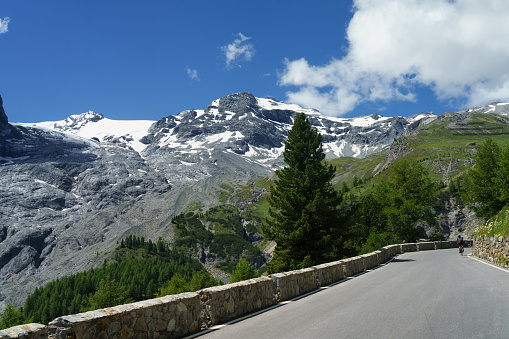 Mountain landscape along the road to Stelvio pass, Bolzano province, Trentino-Alto Adige, Italy, at summer. Glacier