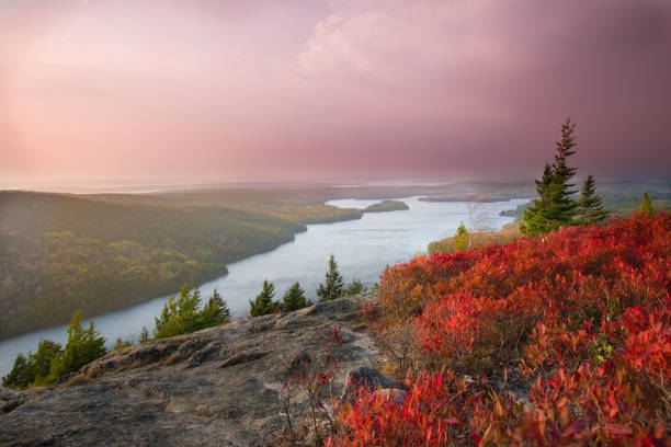 parco nazionale di acadia - beach mountain trail - autunno - parco nazionale acadia foto e immagini stock