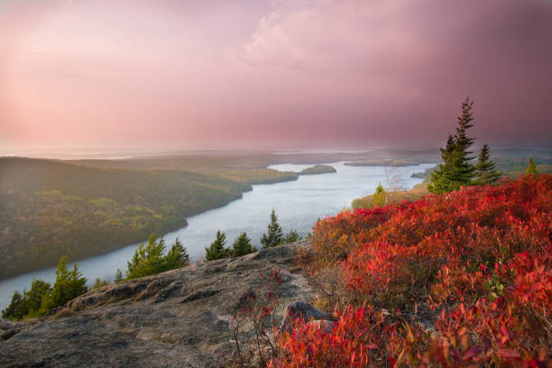 Acadia National Park - Beach Mountain Trail - Autumn Acadia National Park - Beach Mountain Trail - Autumn maine landscape new england sunset stock pictures, royalty-free photos & images
