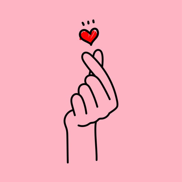 mini serce, koreański symbol palca miłości na różowej ilustracji wektora tła - love sign stock illustrations