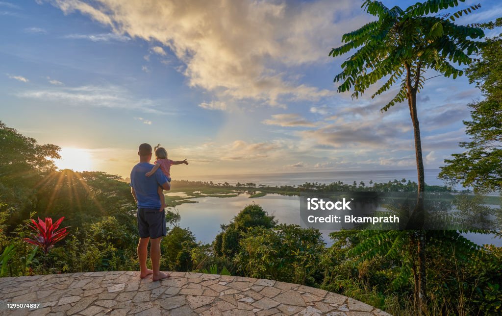 Mother & Daughter Watching the Sunrise Over a Lagoon and the Pacific in Corcovado National Park on the Osa Peninsula in Costa Rica Mother & daughter watching the sunrise Over a Lagoon and the Pacific in Corcovado National Park on the Osa Peninsula in Costa Rica Costa Rica Stock Photo