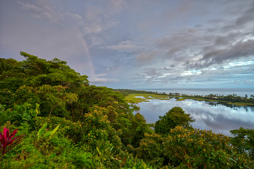 Sunrise Over a Lagoon and the Pacific in Corcovado National Park on the Osa Peninsula in Costa Rica