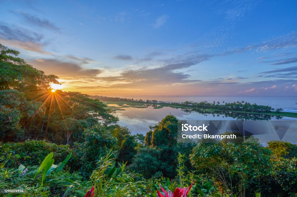 Sunrise Over a Lagoon and the Pacific in Corcovado National Park on the Osa Peninsula in Costa Rica Costa Rica Stock Photo