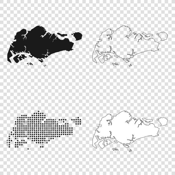 singapur mapy do projektowania - czarny, kontur, mozaika i biały - singapore stock illustrations