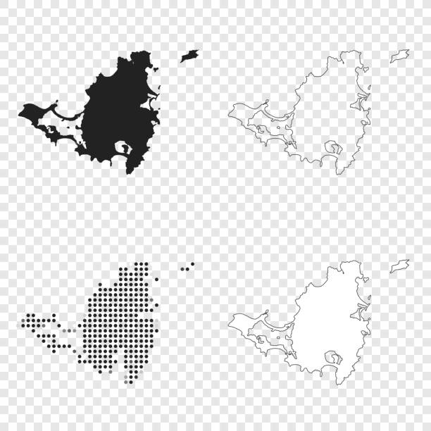 ilustrações de stock, clip art, desenhos animados e ícones de sint maarten island maps for design - black, outline, mosaic and white - sao martinho