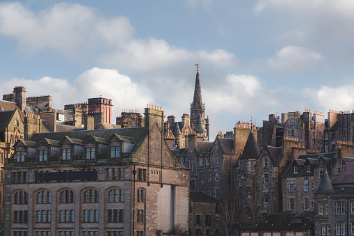 A view of Edinburgh's old town skyline on a sunny winter afternoon